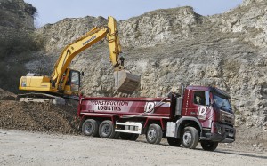 excavator unloading into a Dudman Group tipper